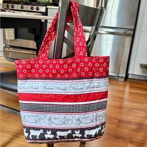 Red and Black Quilted Farmers Market Tote Bag.  NEW!
